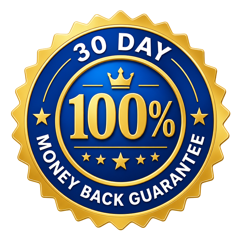 30 day 100% money back guarantee badge